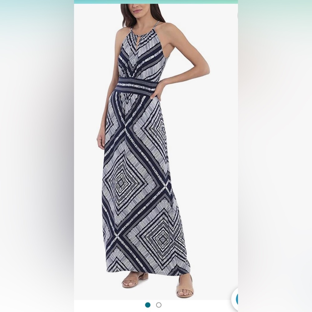 LONDON TIMES Womens Strappy Maxi Dress Size 10 Navy & White New